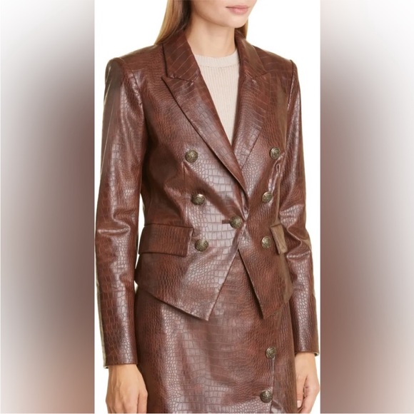 $698 Veronica Beard Cooke Vegan Croc Leather Dickey Jacket blazer Sz 4 Chicory - Picture 2 of 16